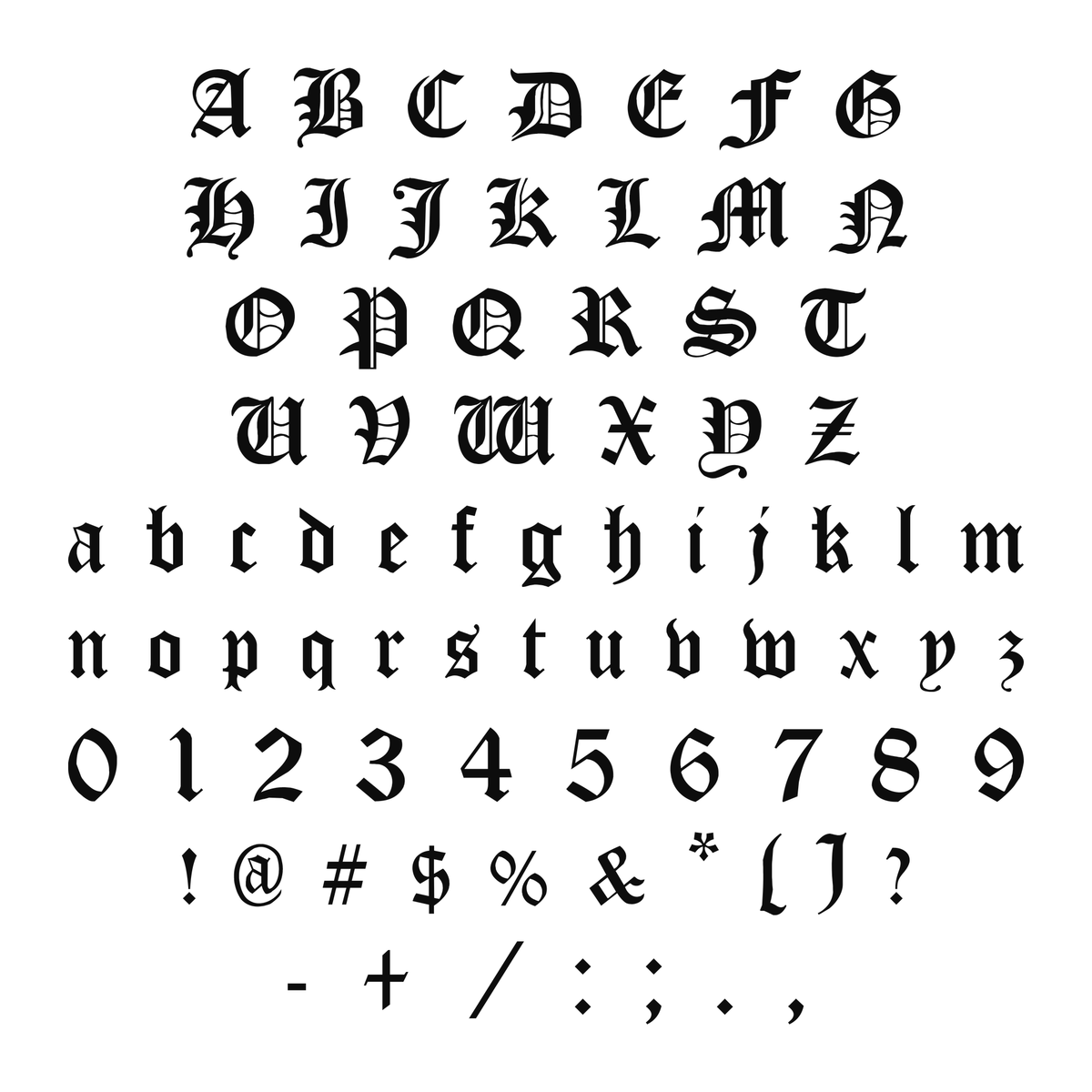 Alphabet and available characters