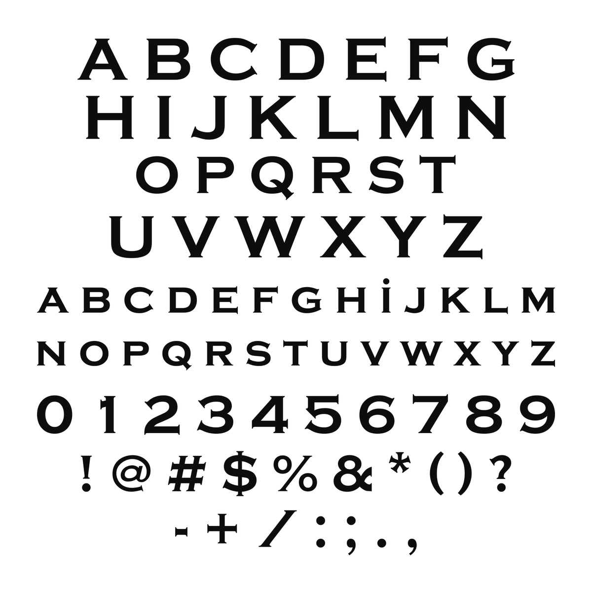 Alphabet numbers and available symbols