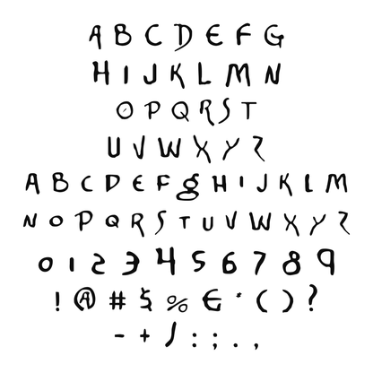 Alphabet and available characters in this lettering style