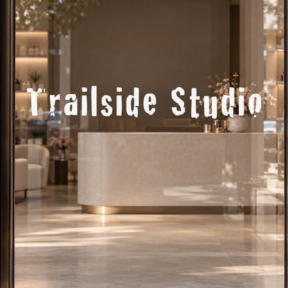 Trailside Studio custom lettering on glass