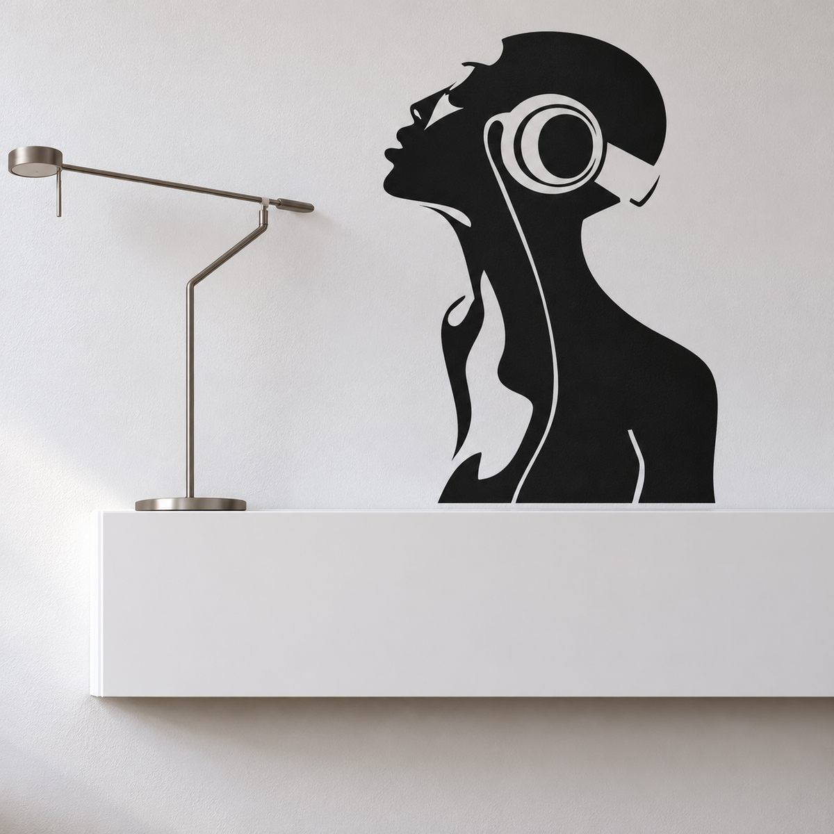 Retro radio girl wall decal with headphones