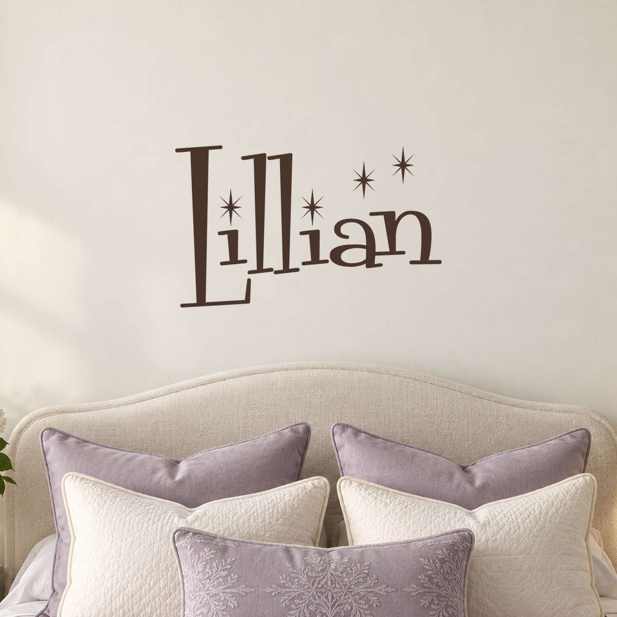 Close-up custom lettering example on a smooth wall