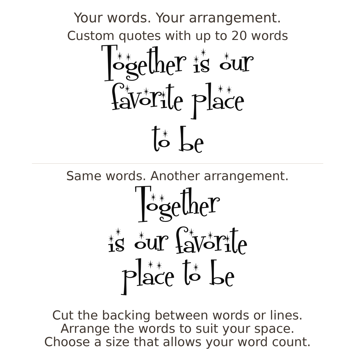 Large readable custom quote guide showing two arrangements with the same letter size