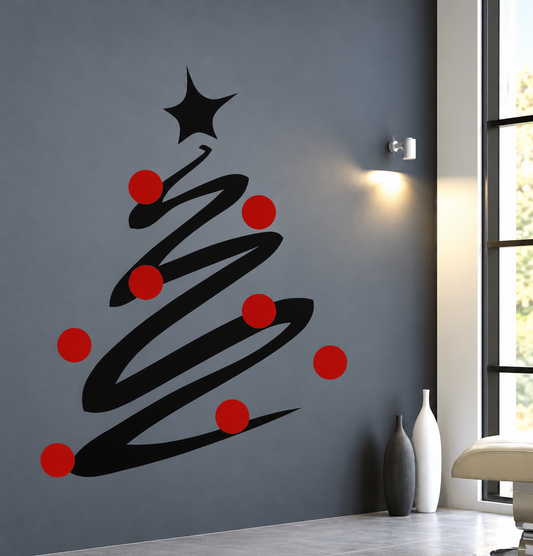 Modern Christmas Tree & Dots Wall Decal — enhanced original room photo