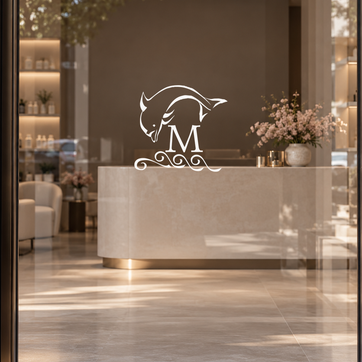 Decorative initial on glass