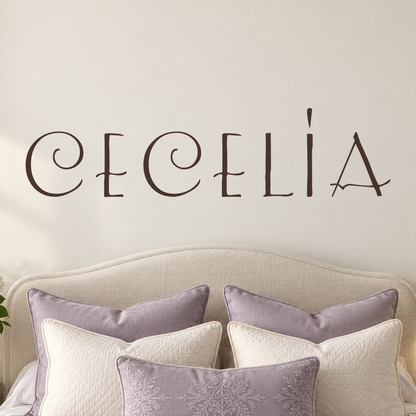 Close-up custom lettering example on a smooth wall