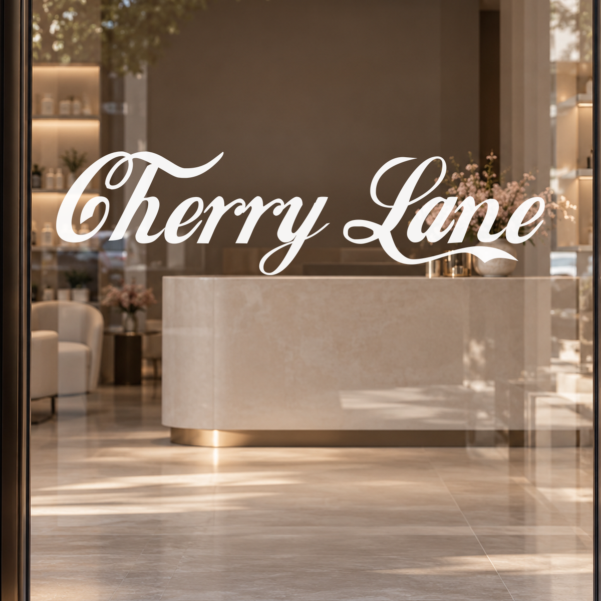 Cherry Lane business lettering with the C tucked closely beside the h