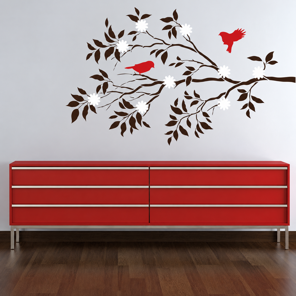 Birds and Flowering Branch Wall Decal — enhanced main image