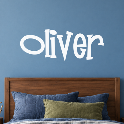 Close-up custom lettering example on a smooth wall