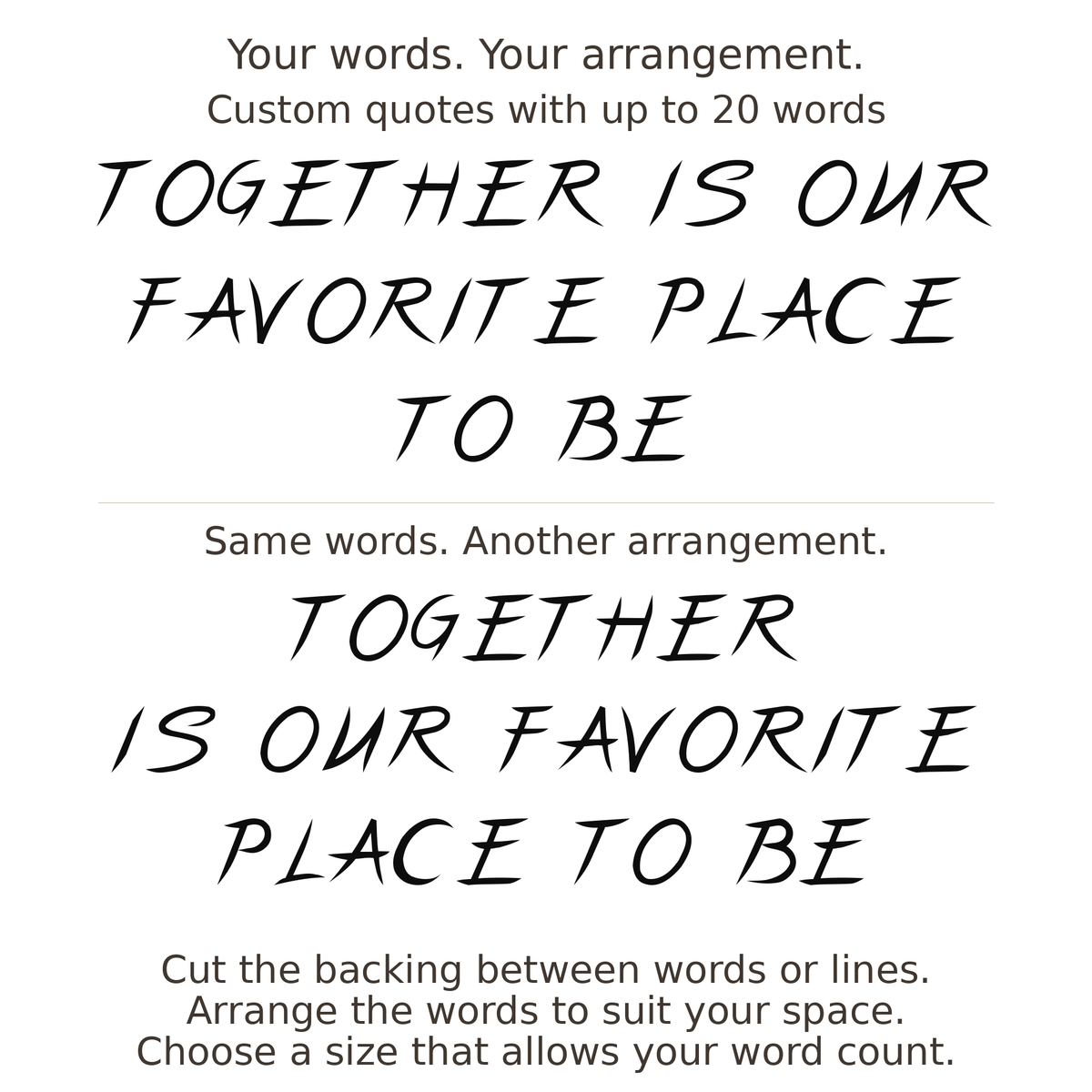Large readable custom quote guide showing two arrangements with the same letter size