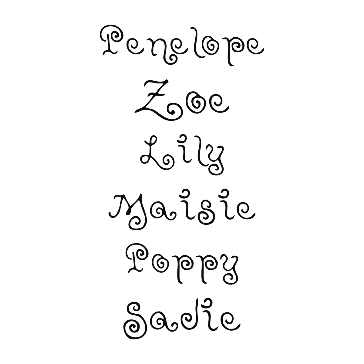 Personalized name examples in this lettering style