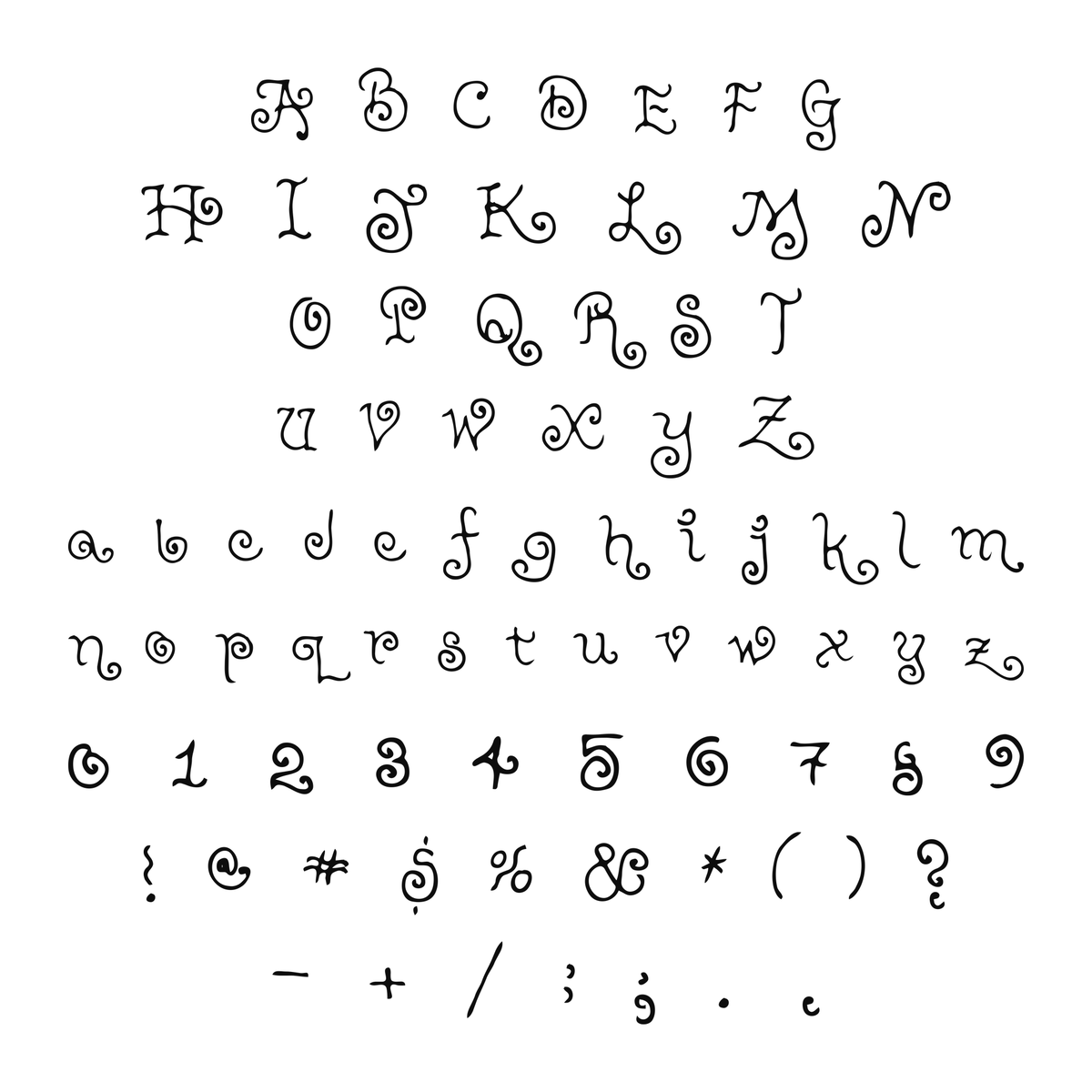 Alphabet and available characters in this lettering style