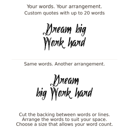 Large readable custom quote guide showing two arrangements with the same letter size
