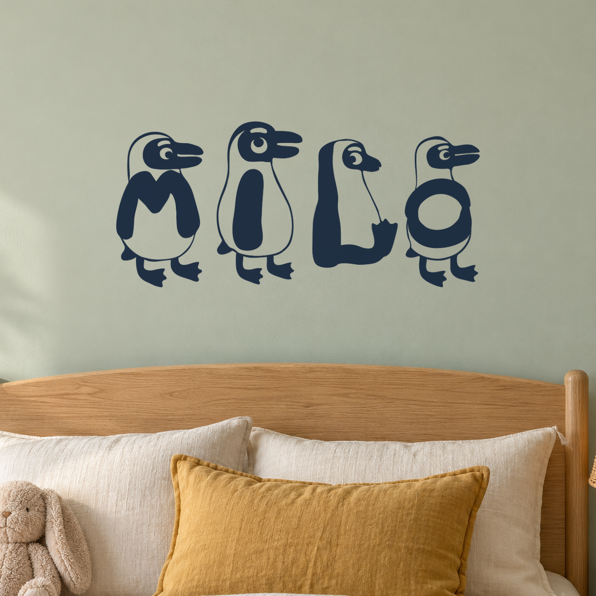 Close-up custom lettering example on a smooth wall