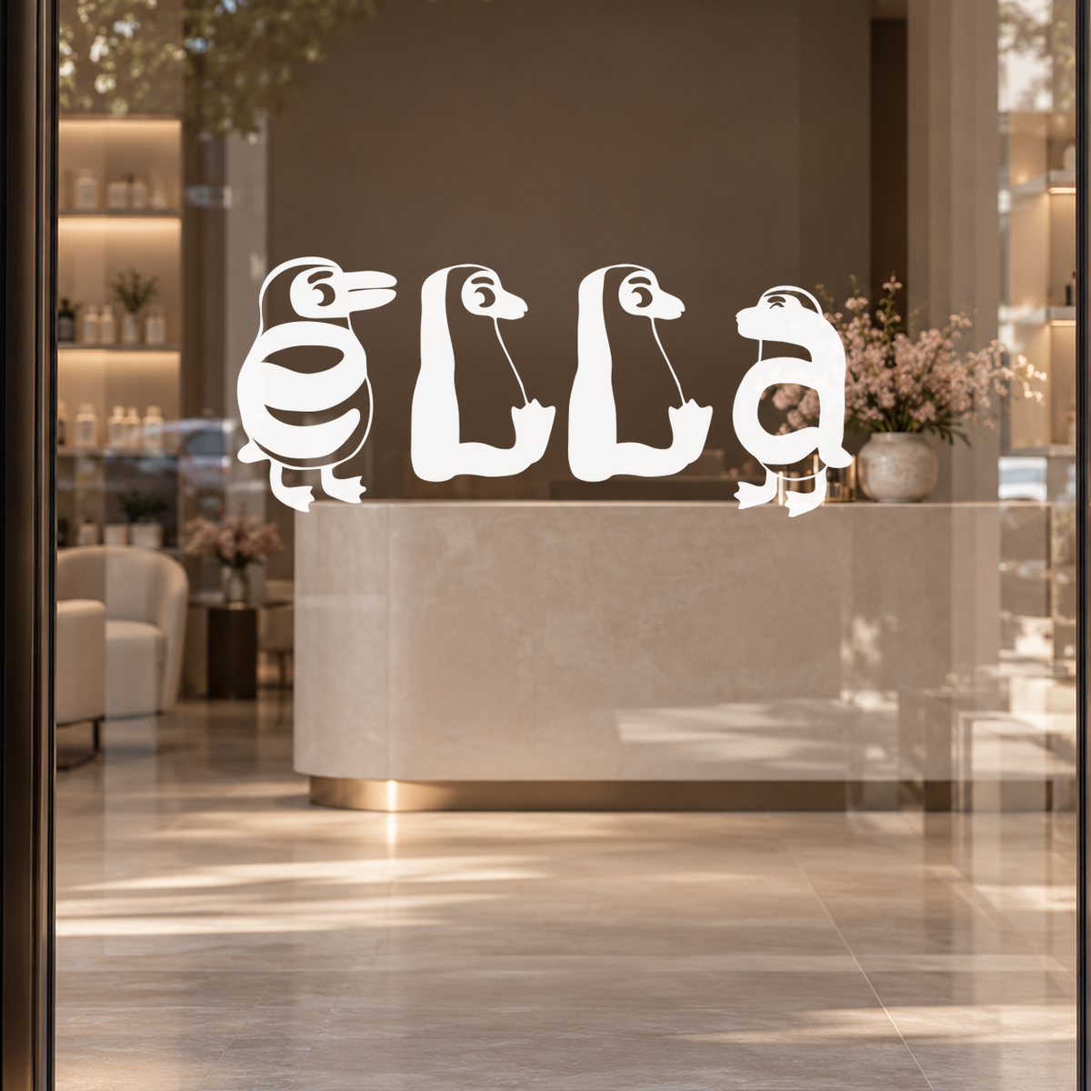 Personalized penguin name on glass