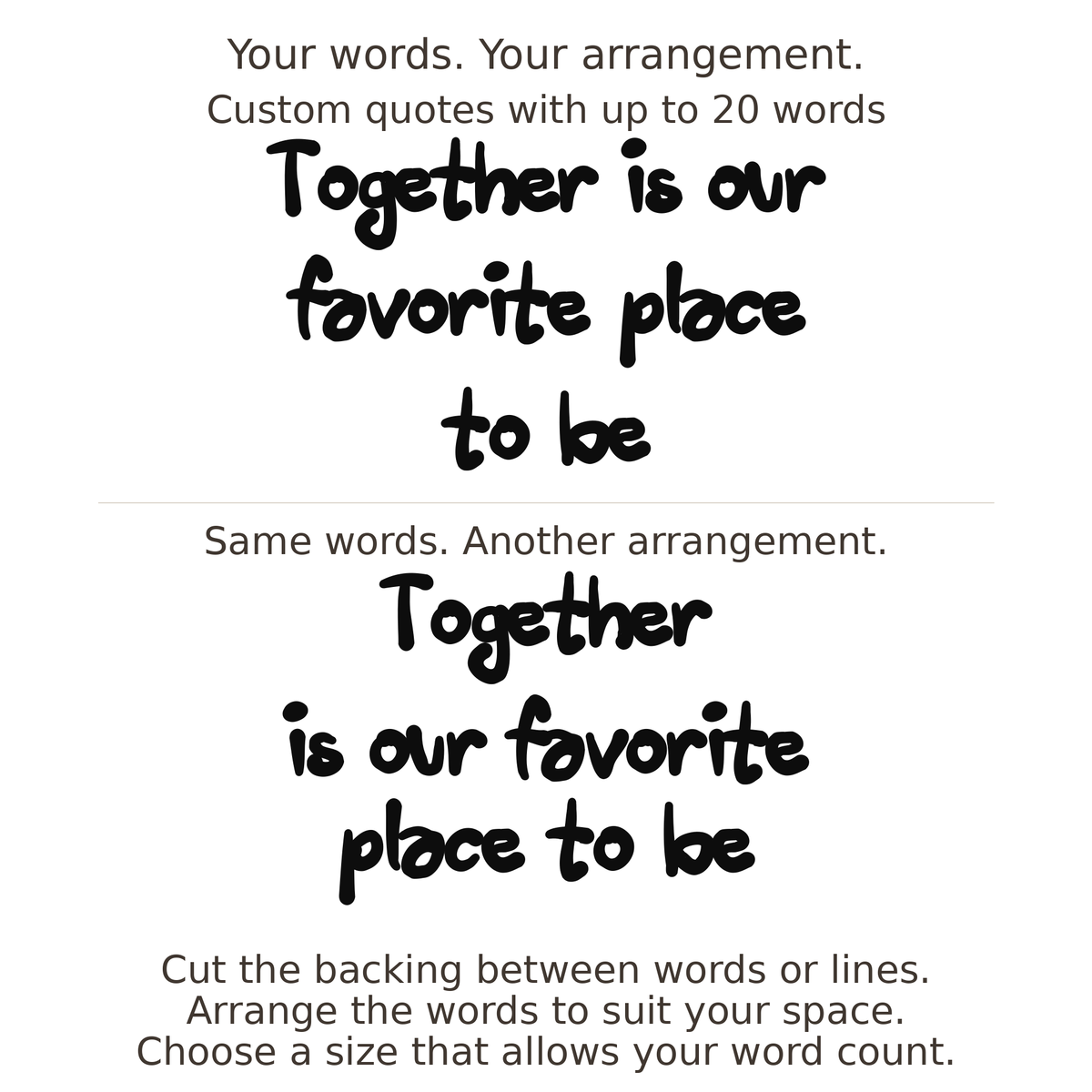 Large readable custom quote guide showing two arrangements with the same letter size