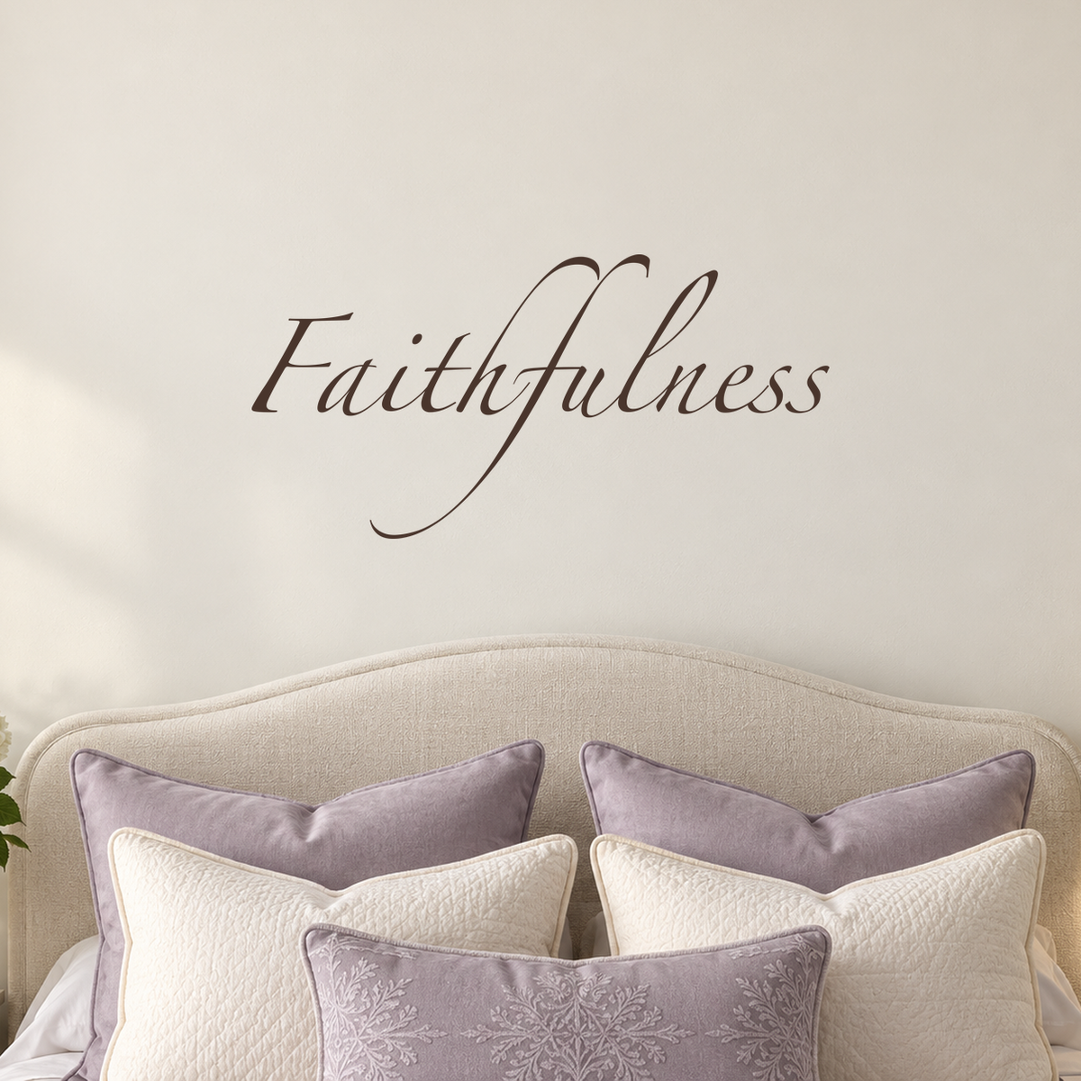 Close-up custom lettering example on a smooth wall