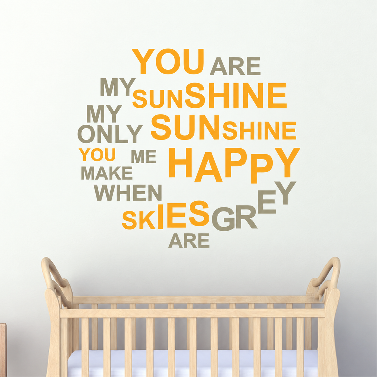 you are my sunshine two color wall quote decal displayed on a wall