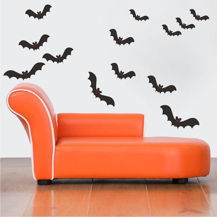 Halloween Bats Wall Decal Removable Holiday Scary Decorations Bat Wall Decor Red Eyes Fun Art, h01