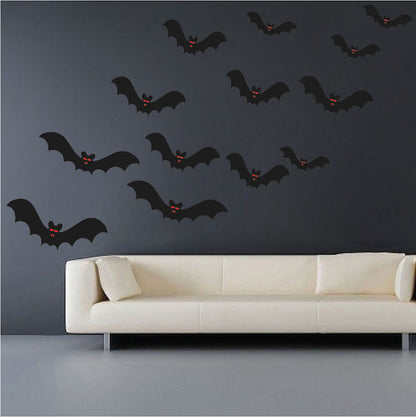 Halloween Bats Wall Decal Removable Holiday Scary Decorations Bat Wall Decor Red Eyes Fun Art, h01