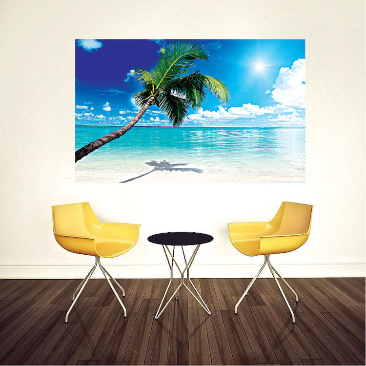 Beach Palm Tree Wall Decal Beach Decor for Apartment Bedroom Ocean Palms Wall View Mural, c68