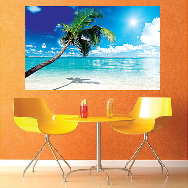 Beach Palm Tree Wall Decal Beach Decor for Apartment Bedroom Ocean Palms Wall View Mural, c68