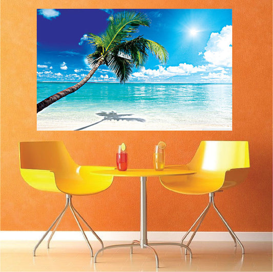 Beach Palm Tree Wall Decal Beach Decor for Apartment Bedroom Ocean Palms Wall View Mural, c68