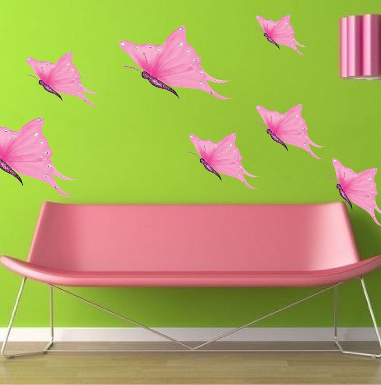 Pink Butterflies Wall Decal Girl's Room Wall Art Sticker Removable Butterfly Girl Bedroom Decor, n64