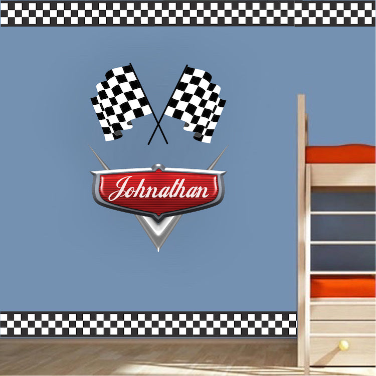 Checkered Flag Border Racing Cars Boys Bedroom Wall Decal Wallpaper Border, b42