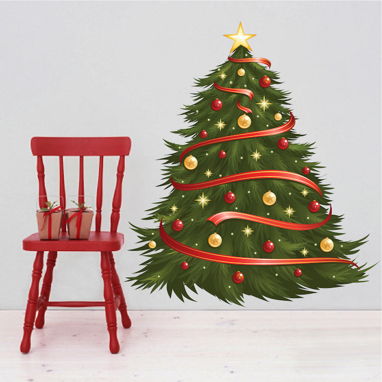 Decorated Christmas Tree Wall Decal Decor Removable Winter Decorations Room Wall Decal, h74