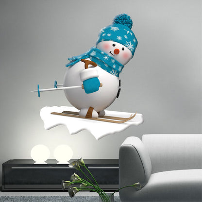 Skiing Snowman Wall Decal Decor Removable Winter Snow Man Decorations Room Wall Decal, h50