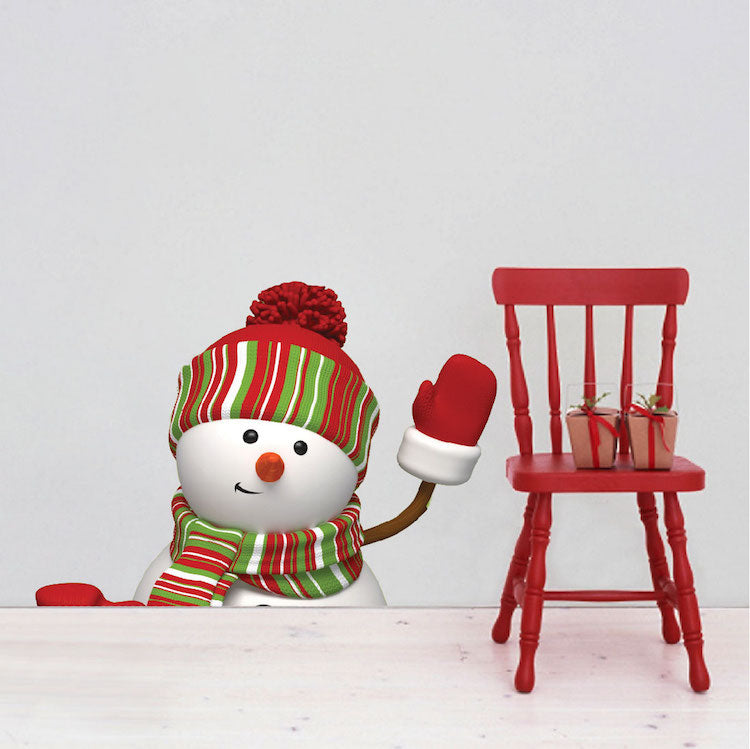 Waving Snowman Wall Decal Decor Removable Winter Snow Man Decorations Room Wall Decal, h51
