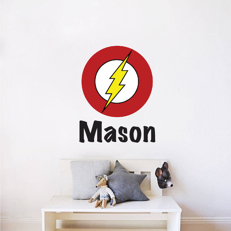 Super Hero Logo Wall Decal Wall Art Kids Bedroom Custom Name Decor Superhero Sticker, e27