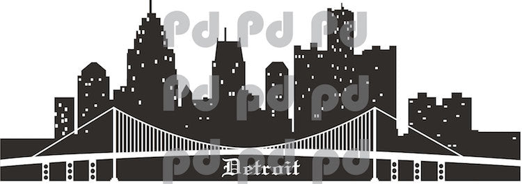 Detroit Skyline Wall Decal Michigan Decor for Apartment Bedroom City View Wall View Mural, a84