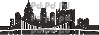 Detroit Skyline Wall Decal Michigan Decor for Apartment Bedroom City View Wall View Mural, a84