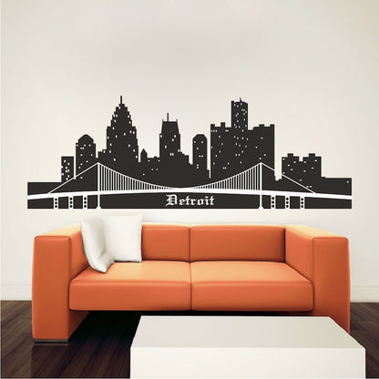Detroit Skyline Wall Decal Michigan Decor for Apartment Bedroom City View Wall View Mural, a84
