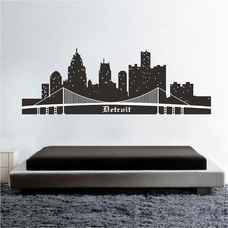 Detroit Skyline Wall Decal Michigan Decor for Apartment Bedroom City View Wall View Mural, a84