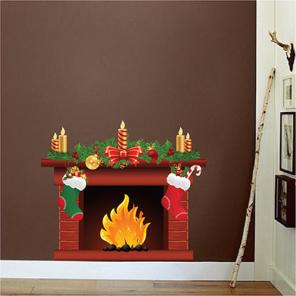 Christmas Fireplace Wall Decal Living Room Decor Apartment Fire Place Art Bedroom Sticker, h92