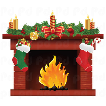 Christmas Fireplace Wall Decal Living Room Decor Apartment Fire Place Art Bedroom Sticker, h92