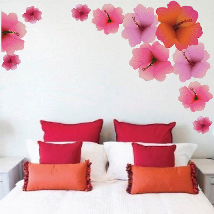 Hibiscus Flower Wall Decal Mural Removable Hawaii Flowers Wall Decor Bedroom Art Mural, n05