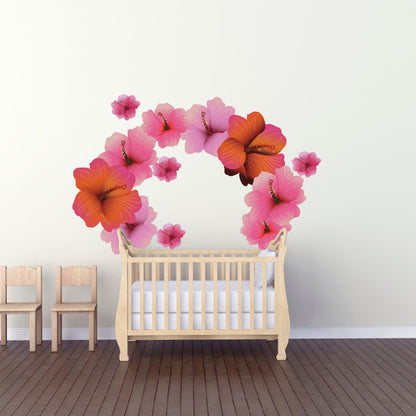 Hibiscus Flower Wall Decal Mural Removable Hawaii Flowers Wall Decor Bedroom Art Mural, n05