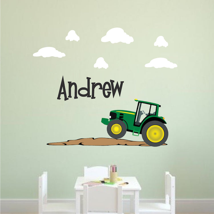 John Deer Wall Decal Kids Custom Name Tractor Wall Sticker Farm Wall Decals, e06