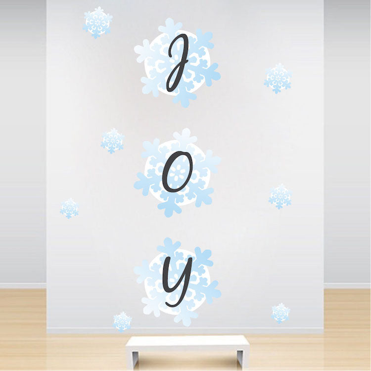 Joy Snowflake Wall Decals Window Decal Snowing Christmas Decor Snow Cartoon Winter Mural, h36