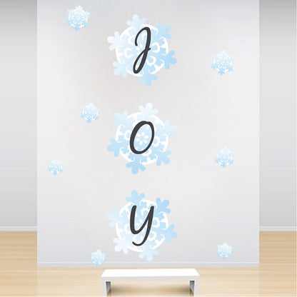 Joy Snowflake Wall Decals Window Decal Snowing Christmas Decor Snow Cartoon Winter Mural, h36