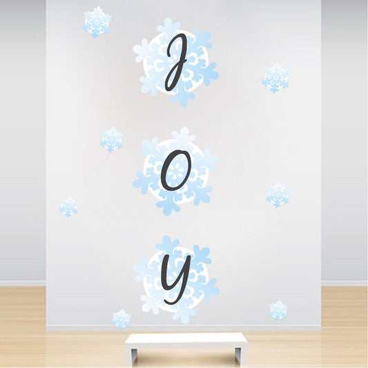 Joy Snowflake Wall Decals Window Decal Snowing Christmas Decor Snow Cartoon Winter Mural, h36