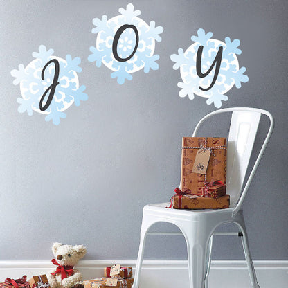 Joy Snowflake Wall Decals Window Decal Snowing Christmas Decor Snow Cartoon Winter Mural, h36