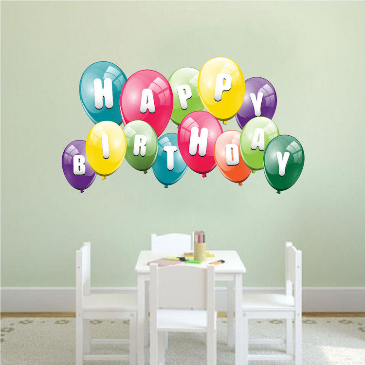 Happy Birthday Wall Decal Kids Room Colors Decor Removable Balloons Customizable Wall Stickers, n83