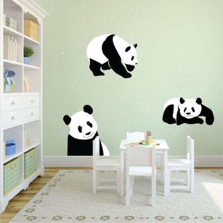 Panda Bears Wall Sticker Animal Wall Decor Tree Removable Safari Wall Decal Kids Bedroom Art, n36
