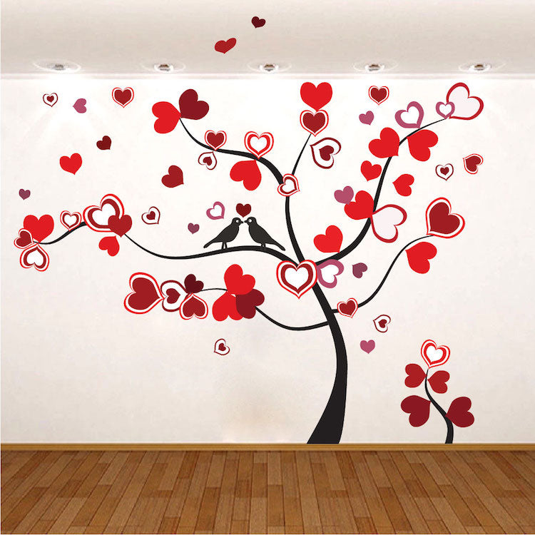 Heart Tree Wall Decal Trees Decor Valentines Falling Hearts Leaves Wall Sticker Love Wall Decal, n85