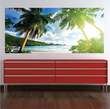 Palm Tree Wall Decal Self Adhesive Wall Mural of The Beach and Ocean, c64